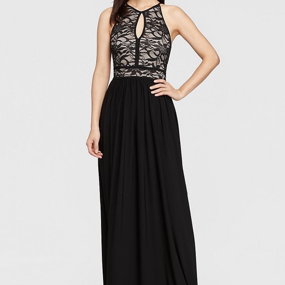 Black lace keyhole halter dress